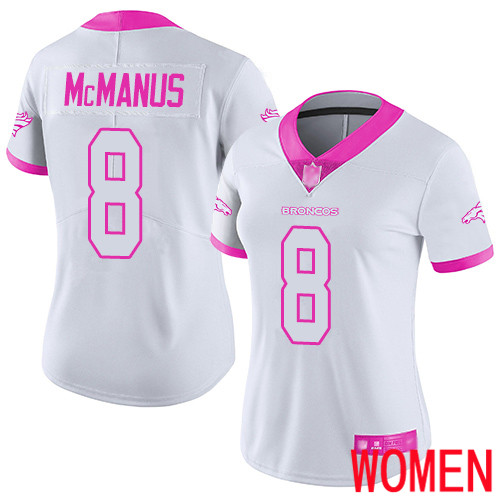 Women Denver Broncos #8 Brandon McManus Limited White Pink Rush Fashion Football NFL Jersey